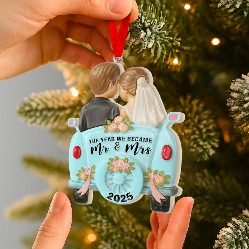 Fastpeace Wedding Ornament 2025 – The Year We Became Mr and Mrs 2025 – First Christmas Married Ornament – Bride and Groom Car Keepsake – Gift for Newlyweds, Couples, Husband and Wife (Blue) - Image 3